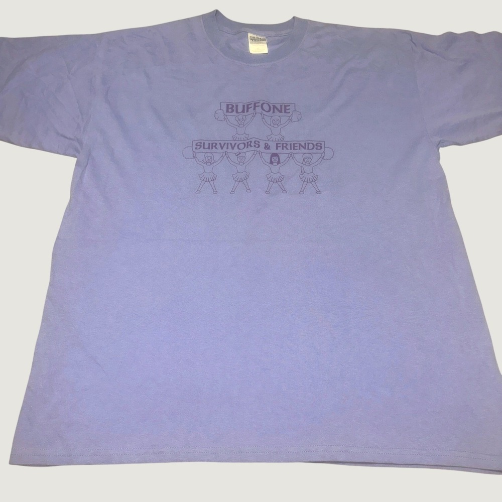 Gildan Mens XL Buffone Survivors Friends Graphic Tee Purple Charity T-Shirt - Picture 1 of 6